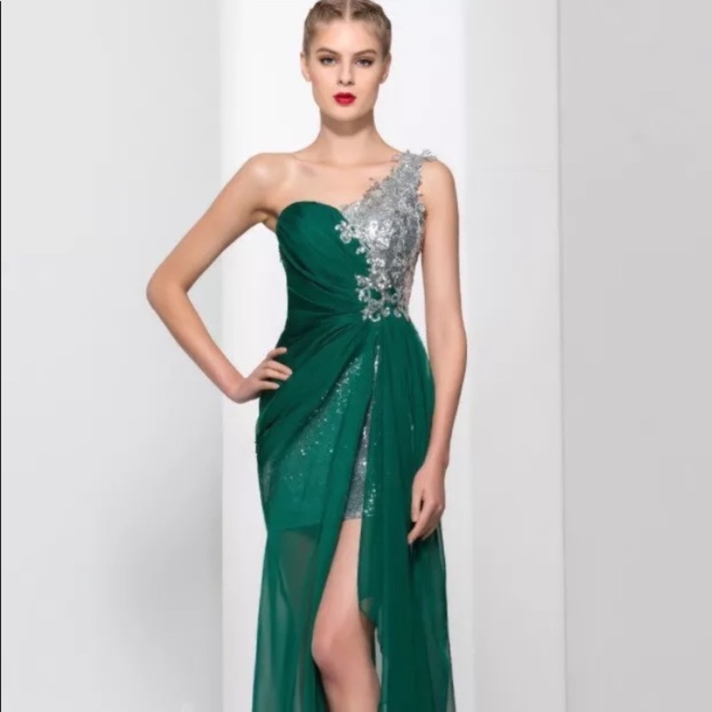 La femme one shoulder side split evening dress